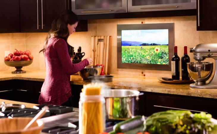 Seura Indoor Waterproof TV in Kitchen with Woman Baking